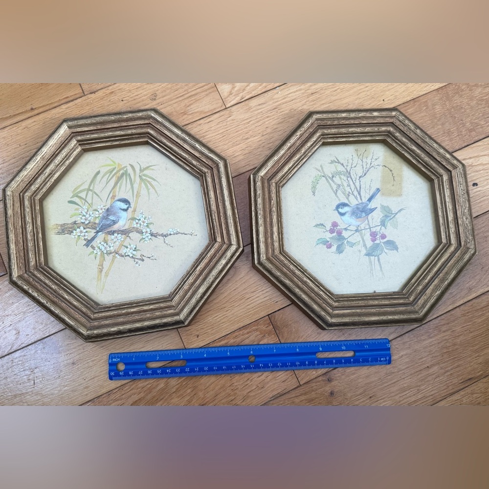 Homco Gold Octagonal Bird Picture Frames